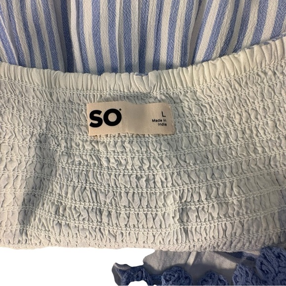 SO Blue Crochet Striped Sundress Womens L. White Blue Coastal Grandma Runs Small - Picture 7 of 13